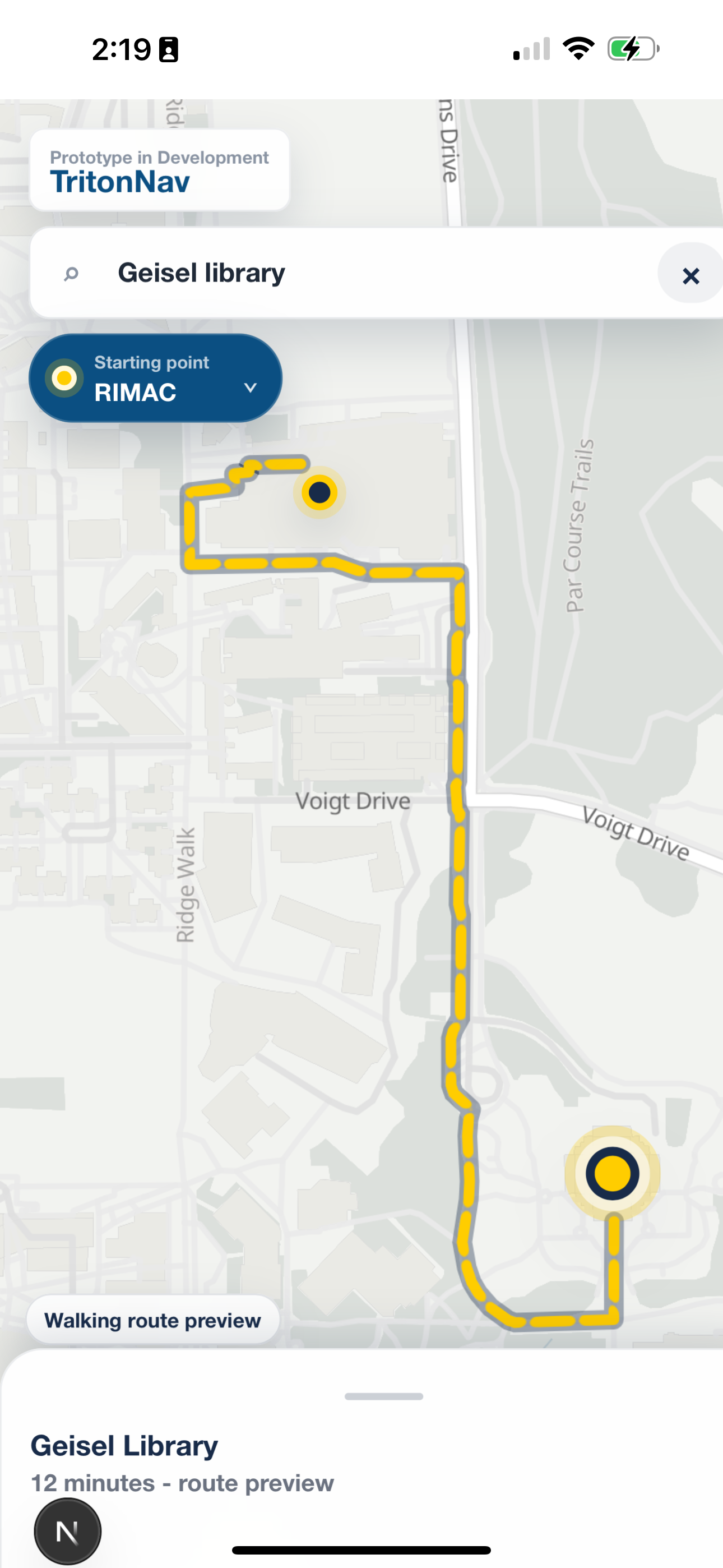 TritonNav on iPhone: RIMAC to Geisel Library