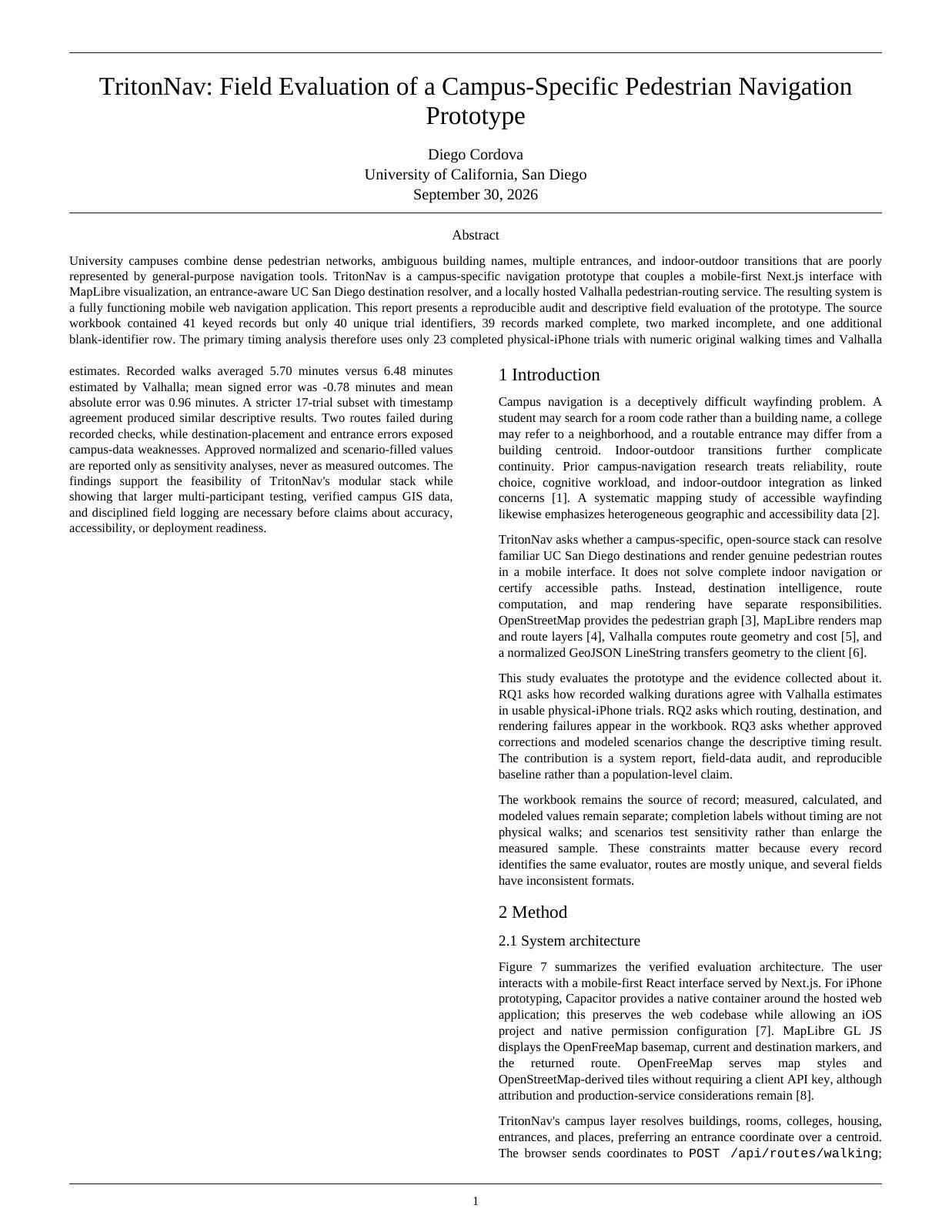 First page of the TritonNav field evaluation paper