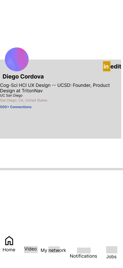 Mobile LinkedIn profile wireframe from Diego Cordova’s Figma wireframe practice